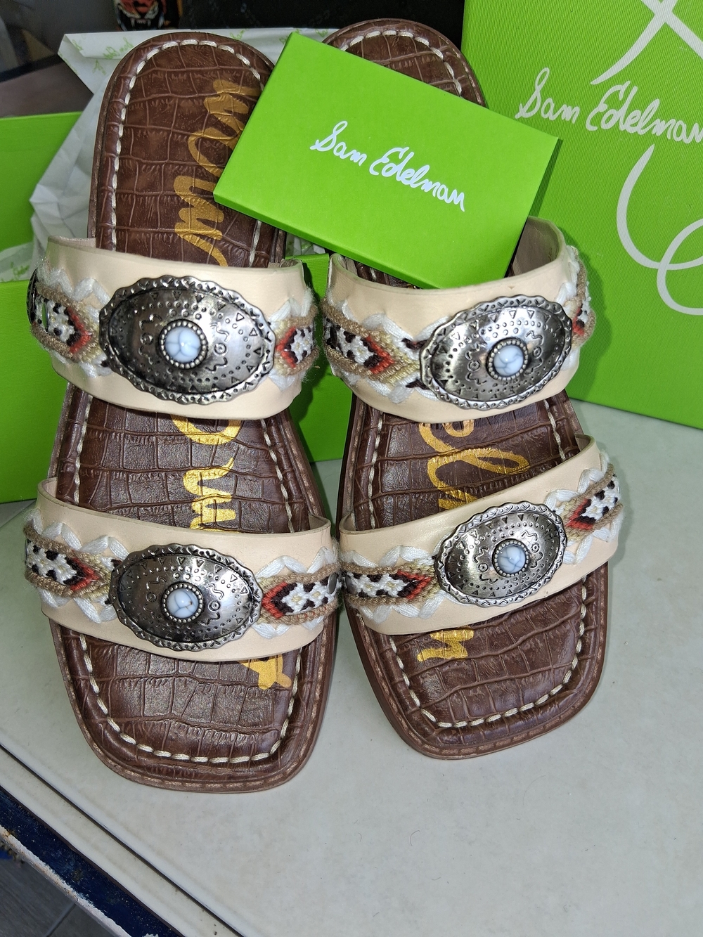 Sam Edelman Beige Braided Concho Slide Sandals - Picture 3 of 11
